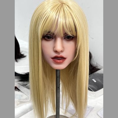 Cabeça de boneca de sexo realista com cabelo dourado e pele macia boneca oral