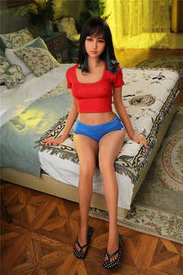 US-Stock TPE boneca sexual adulta fina de tamanho natural chinês atlético cabelo preto curto bobos pequenos com pele bronzeada escura