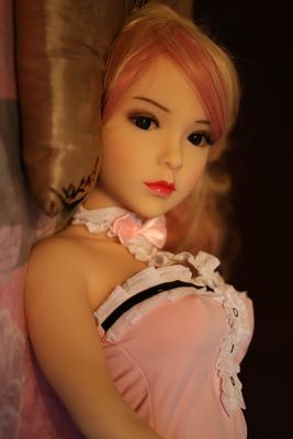 US-Stock TPE boneca sexual realista MINI 100cm pele de trigo cabelo rosado encaracolado saia rosa adorável